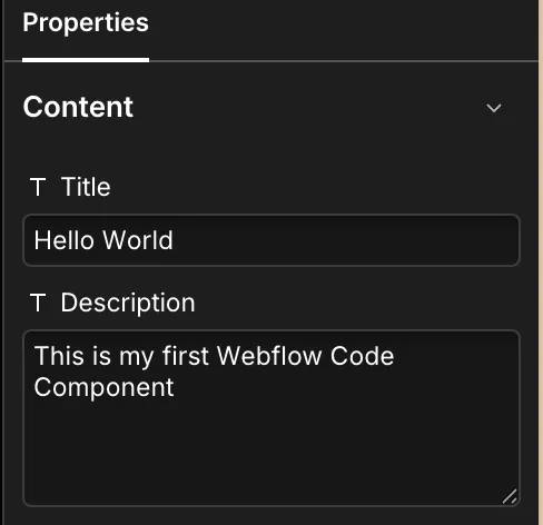 Text Node property in the Webflow panel