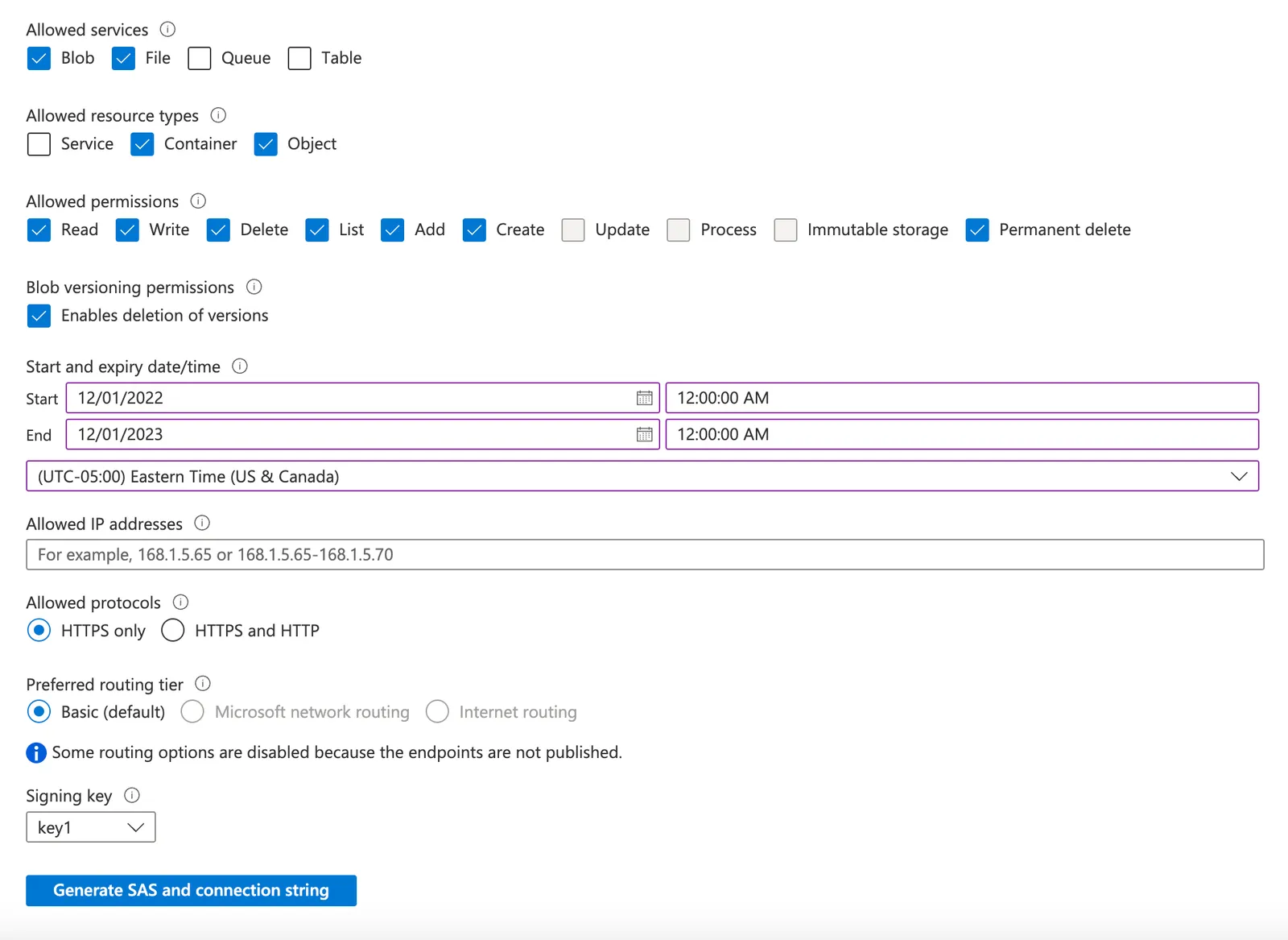Generate SAS token and connection string