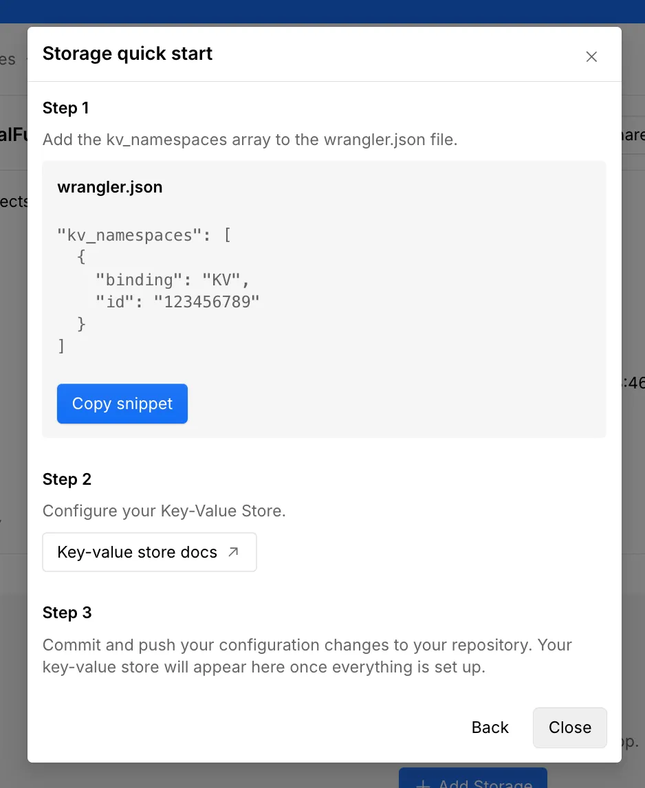 Example snippet for adding a Key Value Store