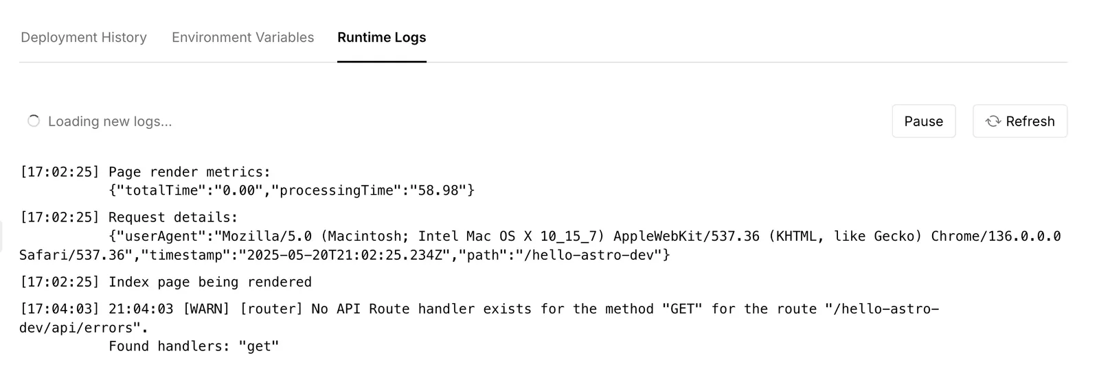 Runtime logs