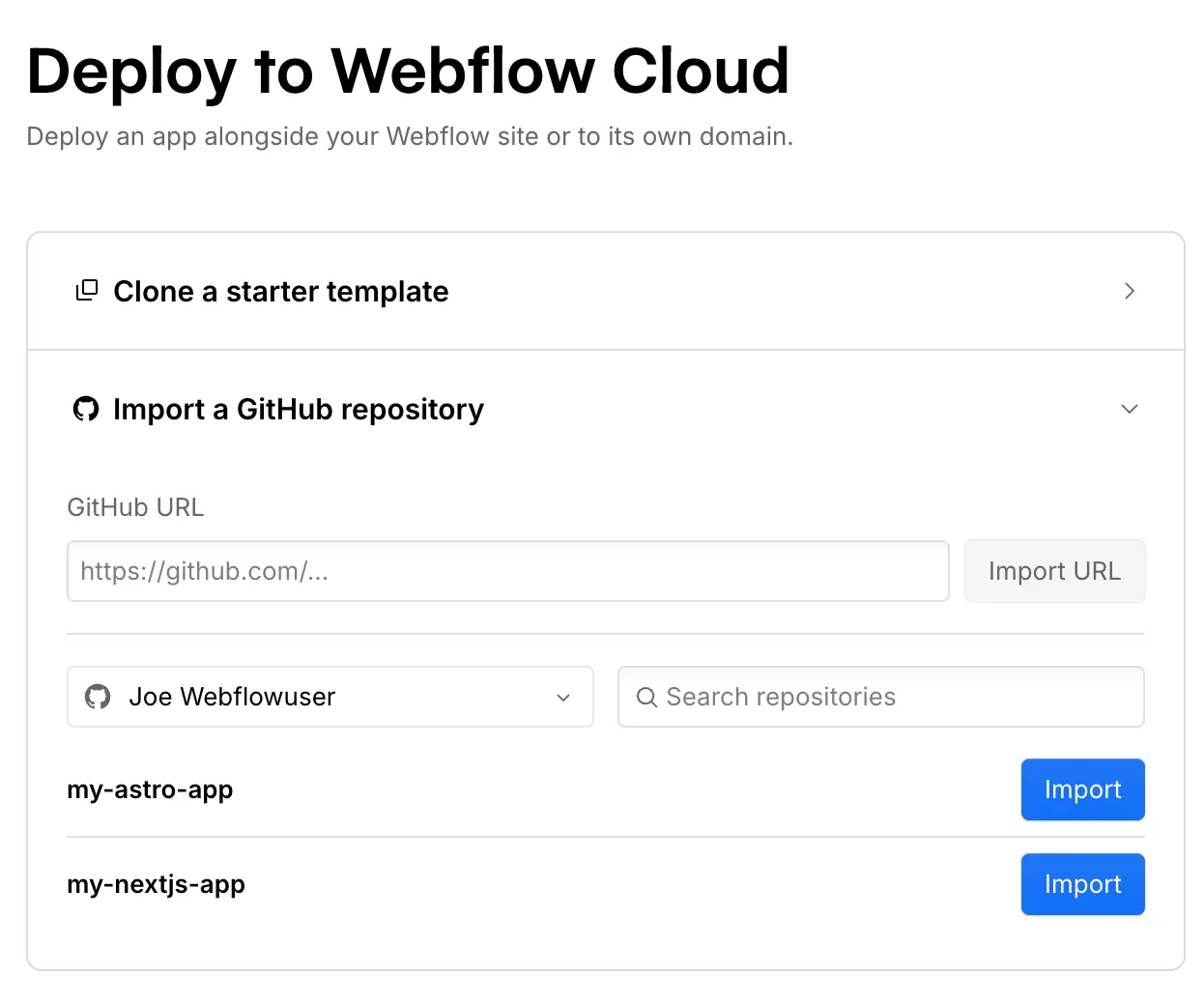 Selecting the GitHub repository