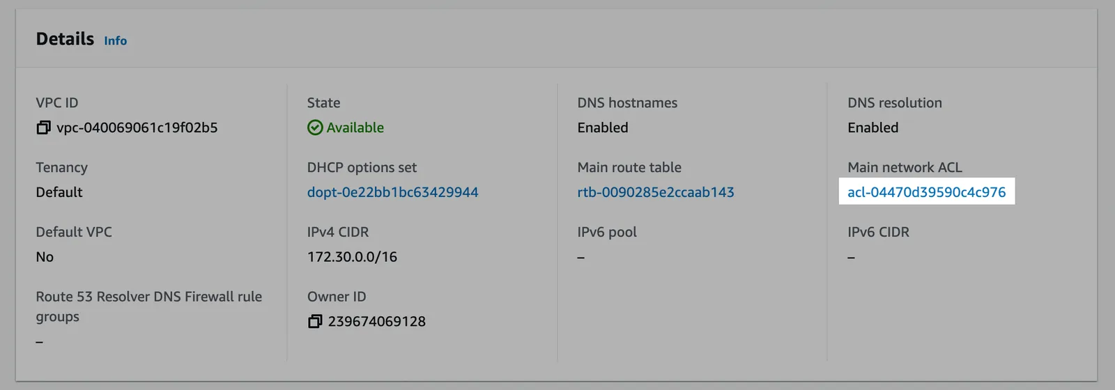 Network ACL ID