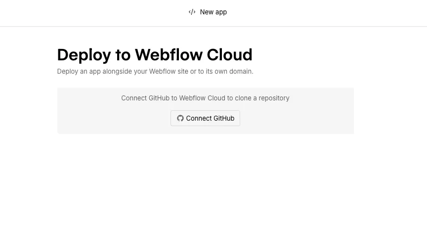The Webflow Cloud deploy wizard showing the Connect GitHub prompt
