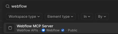 Selecting Webflow from the Postman search