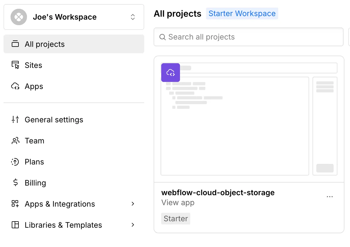 The new application as an independent app in the Workspace