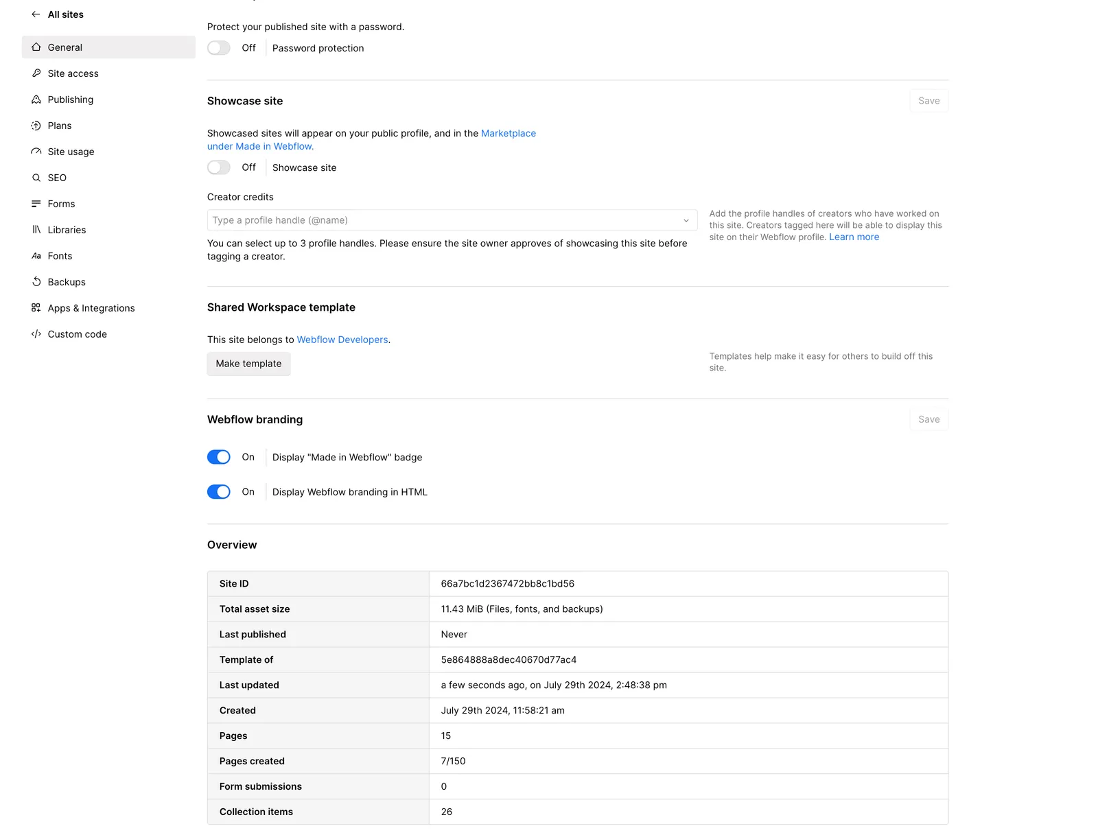 Site ID location in settings